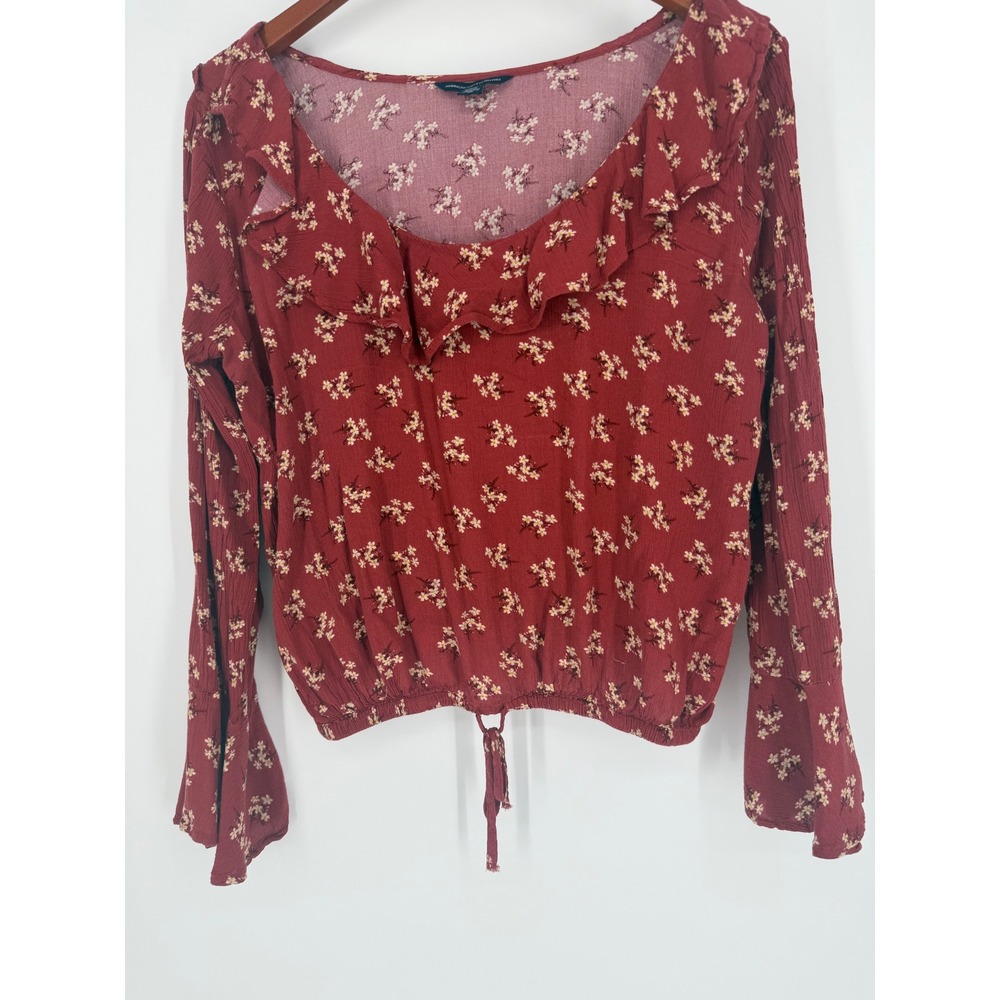 American Eagle Womens Blouse Medium‎ Boho Floral Cottagecore Prairie Festival